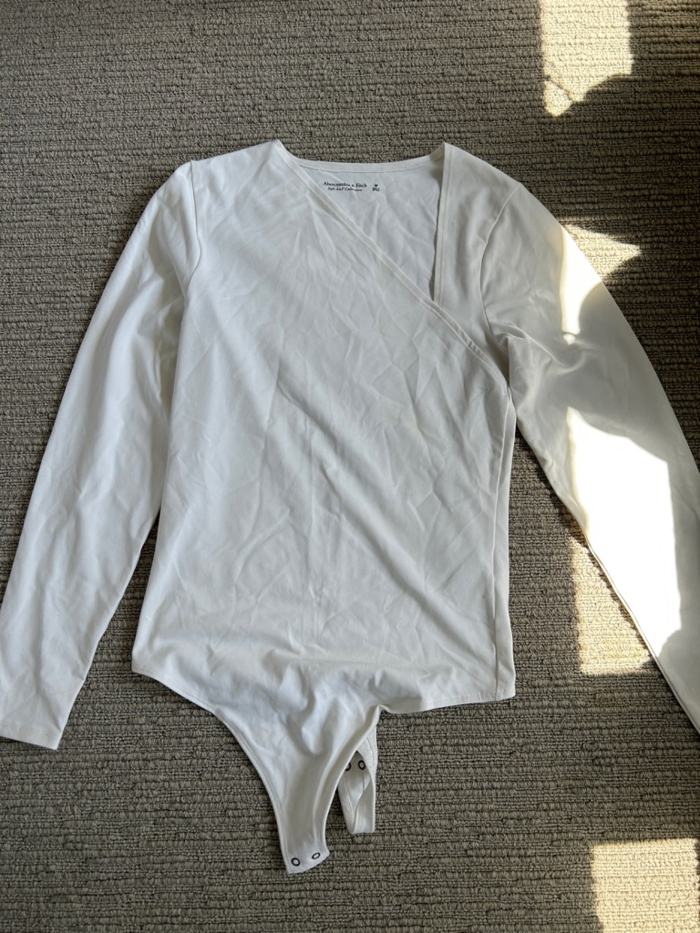 Abercrombie & Fitch White Long Sleeve Wrap Bodysuit